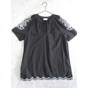 Universal Thread Black Embroidered Scalloped Trim Tunic Top Size S